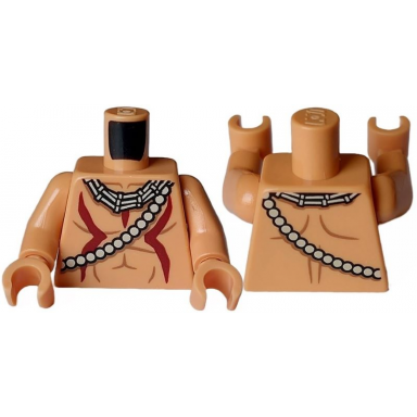nougat torso with dark red and medium nougat lines white necklace and shoulder belt pattern nougat arms nougat hands
