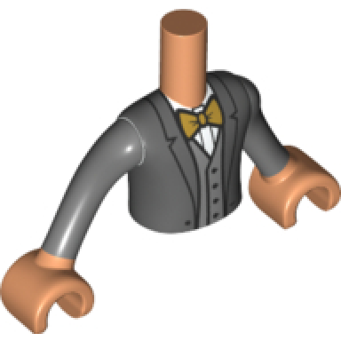 torso mini doll boy dark bluish gray suit jacket with gold bow tie pattern nougat arms with hands with dark bluish gray long sleeves