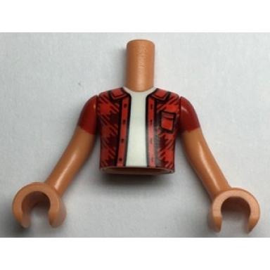 torso mini doll boy red checkered shirt with pocket white undershirt pattern nougat arms with hands with red short sleeves