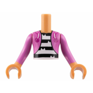 nougat torso mini doll boy dark pink hoodie over shirt with black and white stripes with cat ears pattern nougat arms with hands with dark pink long sleeves