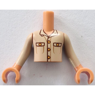 nougat torso mini doll boy tan shirt with collar dark brown and dark tan pockets yellow buttons pattern nougat arms with hands with tan long sleeves