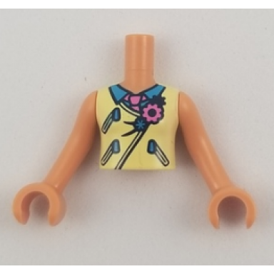 nougat torso mini doll girl bright light yellow vest with zippers over dark azure shirt and dark pink tie pattern nougat arms with hands