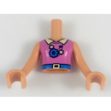 nougat torso mini doll girl dark pink sweater with bright light yellow collar stars and gears necklace dark azure belt pattern nougat arms with hands