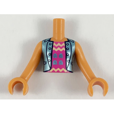 nougat torso mini doll girl dark pink top with zigzag stripes blue jacket pattern nougat arms with hands