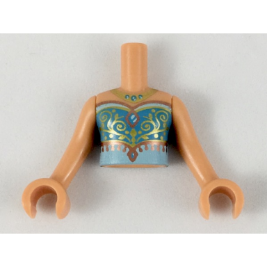 nougat torso mini doll girl medium azure and light aqua top with gold necklace and filigree copper trim pattern nougat arms with hands