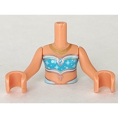 nougat torso mini doll girl medium azure and light aqua tube top with sparkles and gold necklace pattern nougat arms with hands