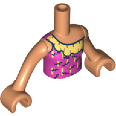 nougat torso mini doll girl dark pink swimsuit top with bright light yellow and black ruffle pattern nougat arms with hands