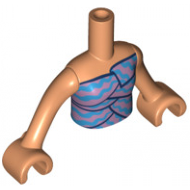 nougat torso mini doll girl layered top with metallic pink and dark azure wavy stripes pattern nougat arms with hands