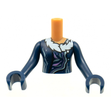 nougat torso mini doll girl dark blue coat white fur collar silver and dark pink trim pattern dark blue arms with hands