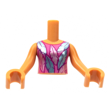 nougat torso mini doll girl dark pink top metallic light blue and metallic pink feathers pattern nougat arms with hands