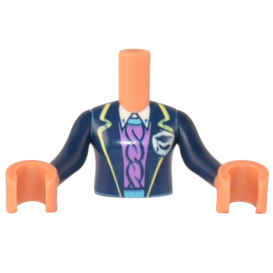 nougat torso mini doll girl dark blue jacket with bright light yellow trim medium lavender vest pattern medium nougat arms with hands with dark blue sleeves