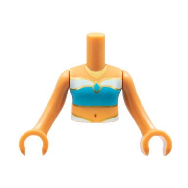 nougat torso mini doll girl medium azure and light aqua tube top gold trim and necklace pattern nougat arms with hands
