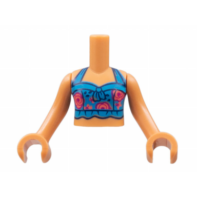 nougat torso mini doll girl dark azure tank top with coral and magenta roses pattern nougat arms with hands