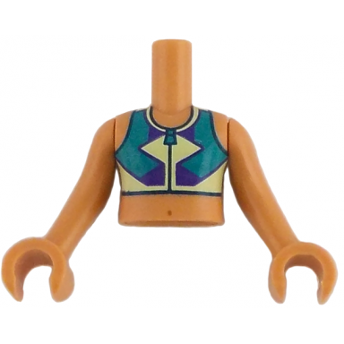 nougat torso mini doll girl dark turquoise yellowish green and dark purple sleeveless top short with zipper pattern nougat arms with hands