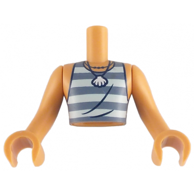 nougat torso mini doll man light aqua and sand blue striped sleeveless shirt and necklace with white shell pattern nougat arms with hands