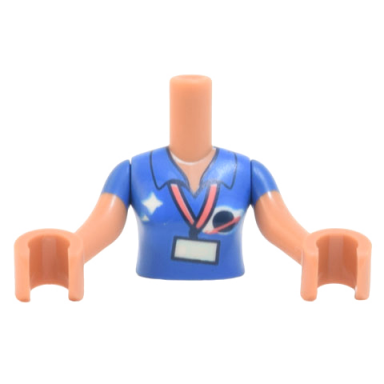 nougat torso mini doll woman shirt with name badge and classic space logo pattern nougat arms with hands with blue short sleeves