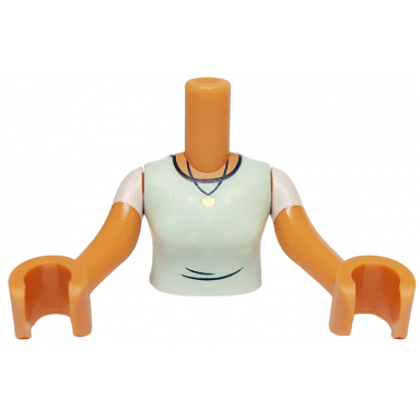 nougat torso mini doll woman light aqua scrubs top with white dots and silver pendant necklace pattern nougat arms with hands with white short sleeves
