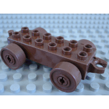 brown duplo car base 2 x 6 with open hitch end and brown wheels