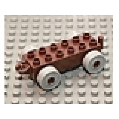 brown duplo car base 2 x 6 with open hitch end and light gray wheels