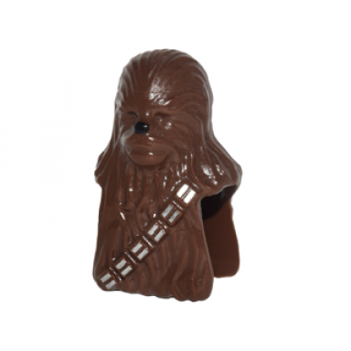 brown minifigure head modified sw wookiee chewbacca with black nose and silver bandolier pattern