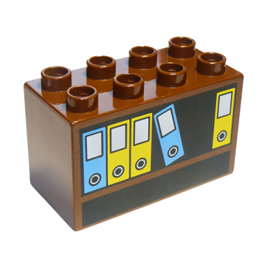 brown duplo brick 2 x 4 x 2 with bookcase files pattern