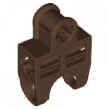 brown technic axle connector 2 x 3 with ball joint socket - open sides angled forks with closed axle holes