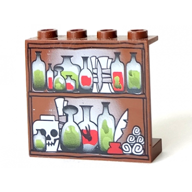 panel 1 x 4 x 3 - hollow studs with potions scrolls and skull on shelves pattern