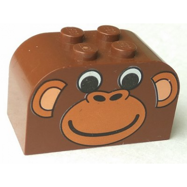 brown slope curved 4 x 2 x 2 double with 4 studs with monkey face pattern