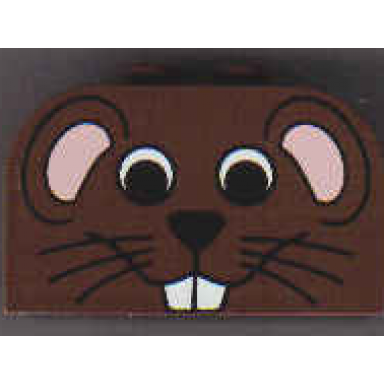 brown slope curved 4 x 2 x 2 double with 4 studs with mouse face pattern