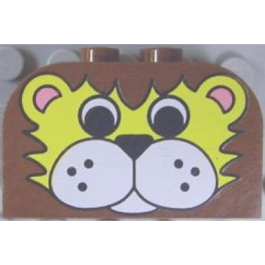 brown slope curved 4 x 2 x 2 double with 4 studs with lion face pattern