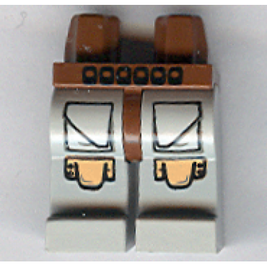 brown hips and light gray legs with black squares belt pockets with large angled flaps very light orange knee pads pattern
