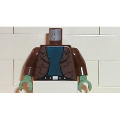 brown torso studios patchwork jacket with blue t-shirt pattern frankenstein brown arms sand green hands