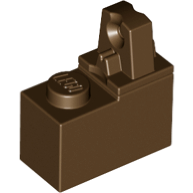 brown hinge brick 1 x 2 locking with 1 finger top