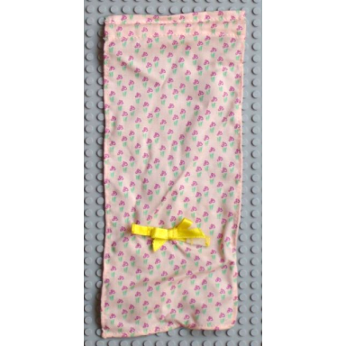light salmon scala cloth curtain with yellow bow with red flowers pattern