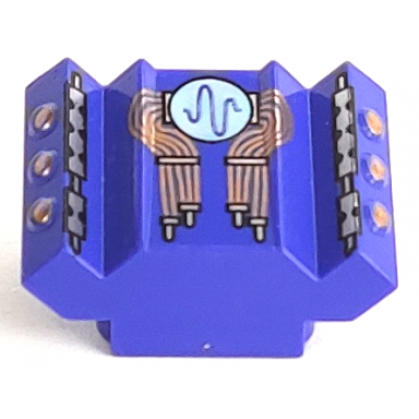 violet brick modified 2 x 2 no studs sloped with angled side block extensions with copper wires wavy line pulse on white circle pattern