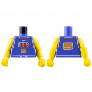 torso basketball jersey tank top with white trim nba logo and orange number 5 pattern yellow nba arms