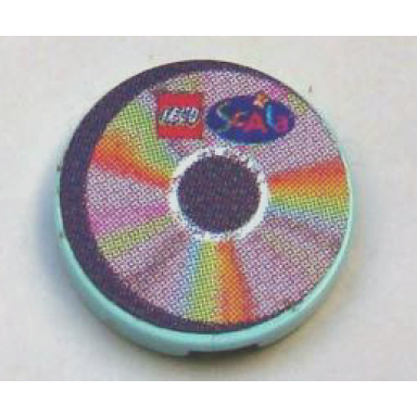 aqua tile round 2 x 2 with cd pastel sectors and lego scala logo pattern sticker - sets 3142 3159