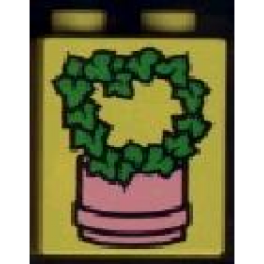 light lime duplo brick 1 x 2 x 2 with pot and vine pattern