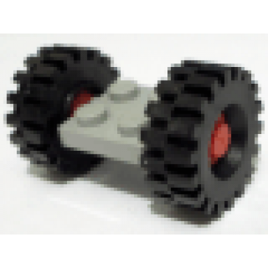 light gray plate modified 2 x 2 with red wheels with black tires 21mm d x 9mm offset tread medium 122c01 4084