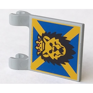 light gray flag 2 x 2 square with lion head with crown on blue and yellow bakground pattern