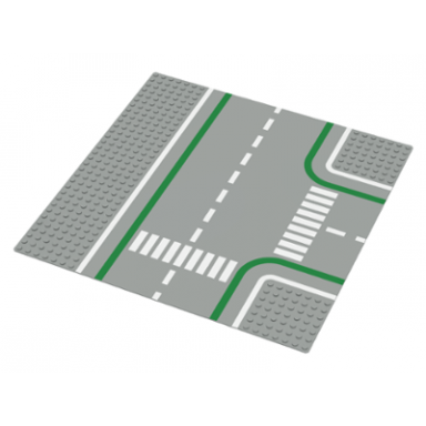 light gray baseplate road 32 x 32 7-stud t intersection with crosswalks pattern