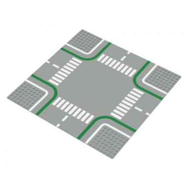 light gray baseplate road 32 x 32 7-stud crossroads with road and crosswalks pattern