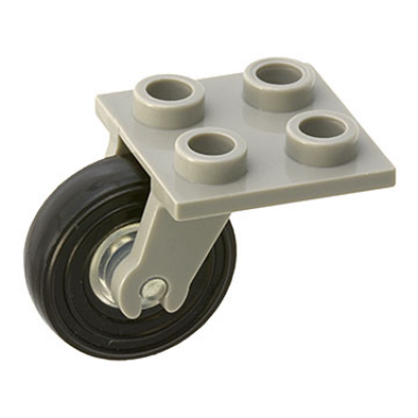 light gray plate modified 2 x 2 thin with plane single wheel holder and trans-clear wheel with black tire 14mm d x 4mm smooth small single 2415 3464c01