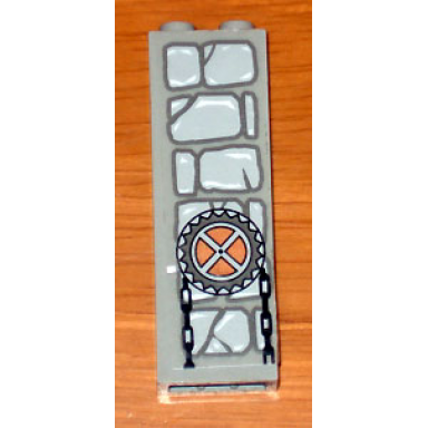light gray brick 1 x 2 x 5 with stone and chain and sprocket pattern sticker - set 1382