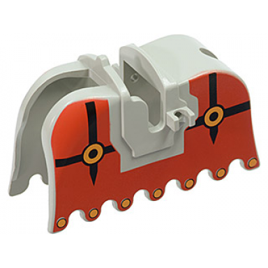 light gray horse barding ruffled edge with fright knights pattern