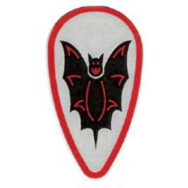 minifigure shield oval with black bat and red border on silver background pattern