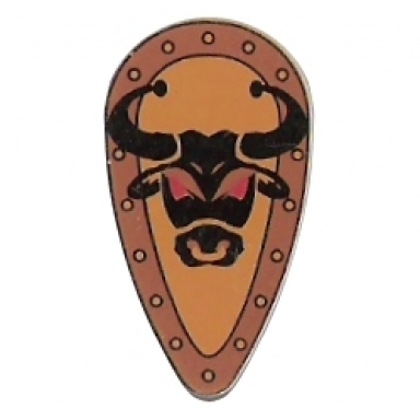 minifigure shield oval with bull head black on yellow pattern