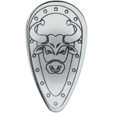 light gray minifigure shield oval with bull head black outline on chrome silver pattern