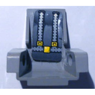 light gray technic seat 3 x 2 base with cushions and seat belts with yellow buckles pattern sticker - sets 8445 8446