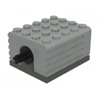 light gray electric motor 9v 5 x 4 x 2 1 3 with black axle and dark gray base
